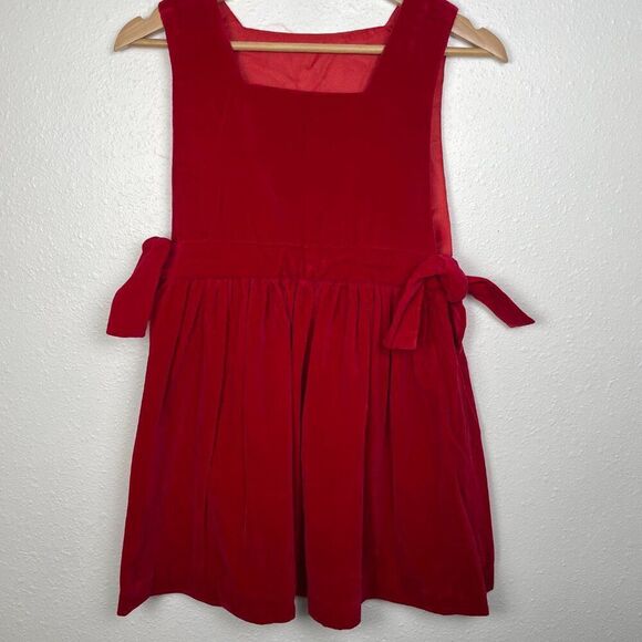 VTG Red Velvet Square Neck Overall Tie Waist Dress - Picture 2 of 8